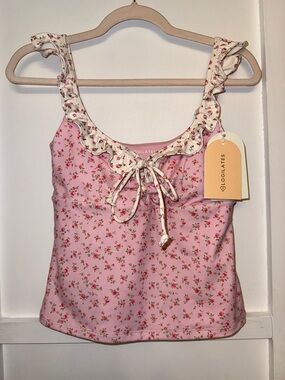Pink Floral Ruffle Tank Top